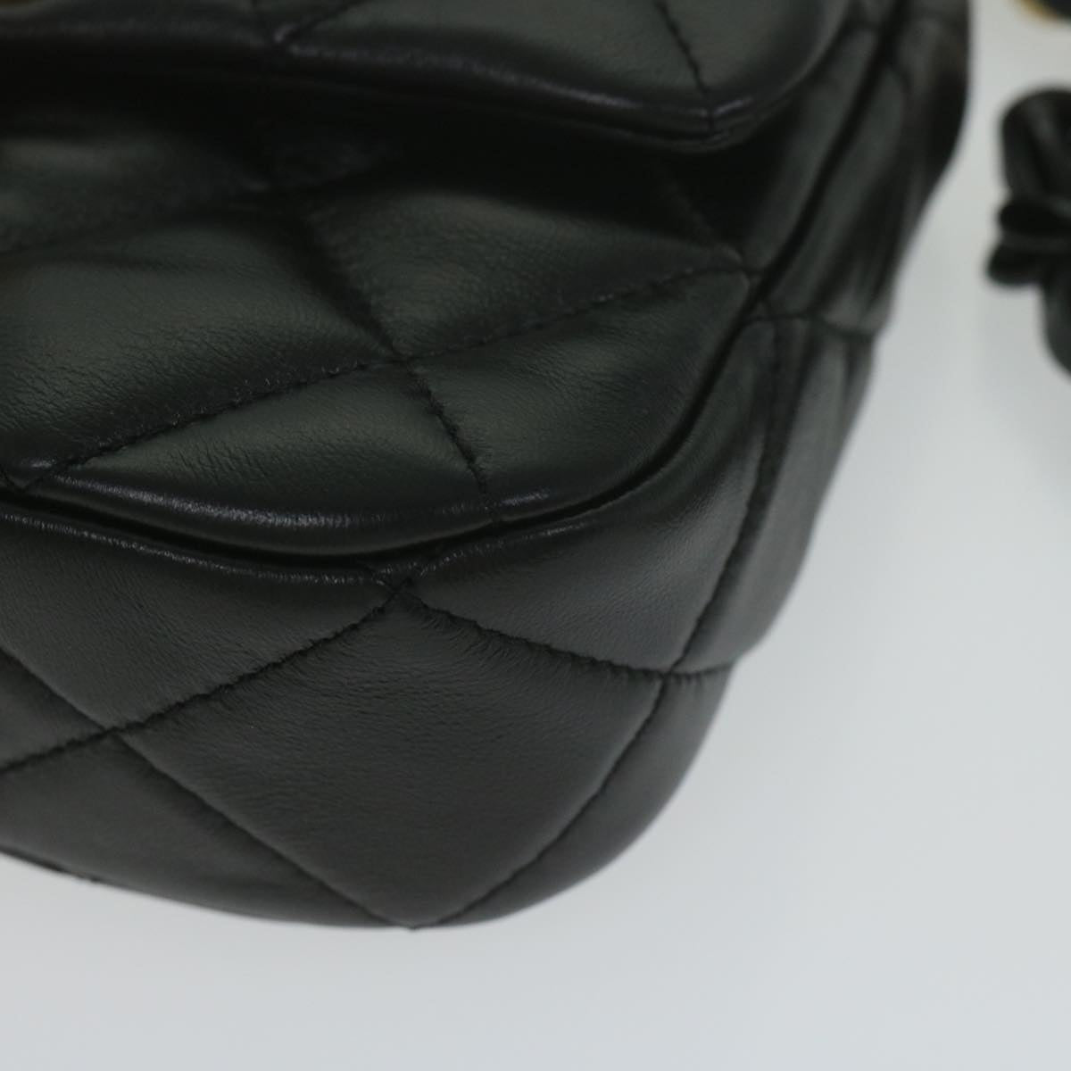 CHANEL Matelasse Turn Lock Chain Shoulder Bag Lamb Skin Black CC ar11105A