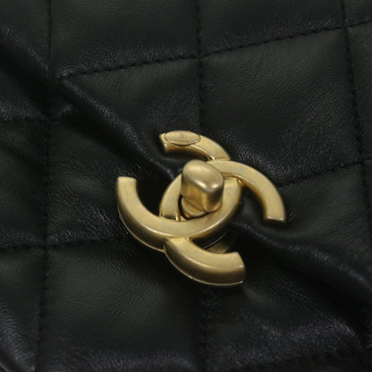 CHANEL Matelasse Turn Lock Chain Shoulder Bag Lamb Skin Black CC ar11105A