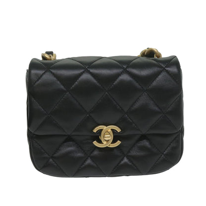 CHANEL Matelasse Turn Lock Chain Shoulder Bag Lamb Skin Black CC ar11105A