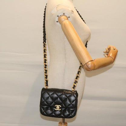 CHANEL Matelasse Turn Lock Chain Shoulder Bag Lamb Skin Black CC ar11105A