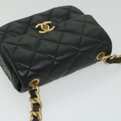 CHANEL Matelasse Turn Lock Chain Shoulder Bag Lamb Skin Black CC ar11105A