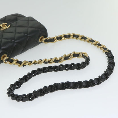 CHANEL Matelasse Turn Lock Chain Shoulder Bag Lamb Skin Black CC ar11105A