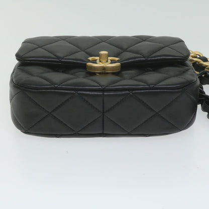 CHANEL Matelasse Turn Lock Chain Shoulder Bag Lamb Skin Black CC ar11105A
