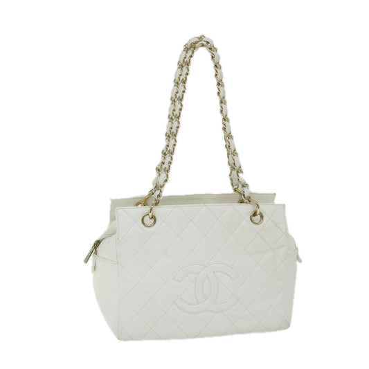 CHANEL Matelasse Chain Shoulder Bag Caviar Skin White CC ar11502