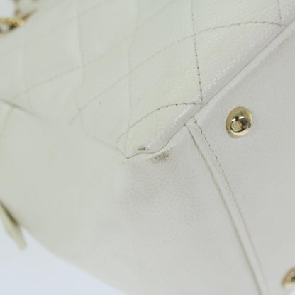 CHANEL Matelasse Chain Shoulder Bag Caviar Skin White CC ar11502