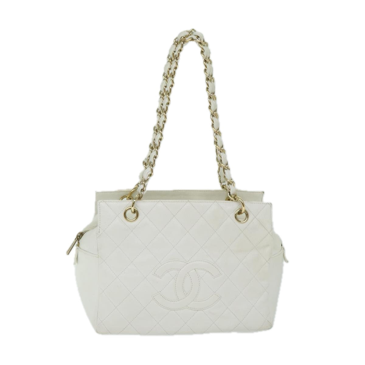 CHANEL Matelasse Chain Shoulder Bag Caviar Skin White CC ar11502