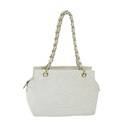 CHANEL Matelasse Chain Shoulder Bag Caviar Skin White CC ar11502