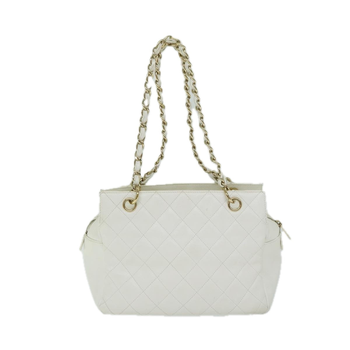 CHANEL Matelasse Chain Shoulder Bag Caviar Skin White CC ar11502