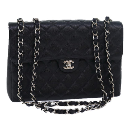 CHANEL Matelasse 30 Turn Lock Chain Bag Caviar Skin Black CC ar11992A