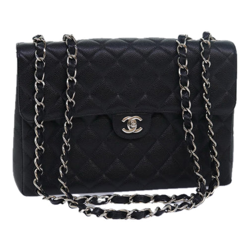 CHANEL Matelasse 30 Turn Lock Chain Bag Caviar Skin Black CC ar11992A