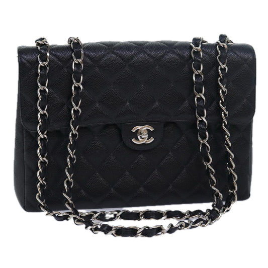CHANEL Matelasse 30 Turn Lock Chain Bag Caviar Skin Black CC ar11992A