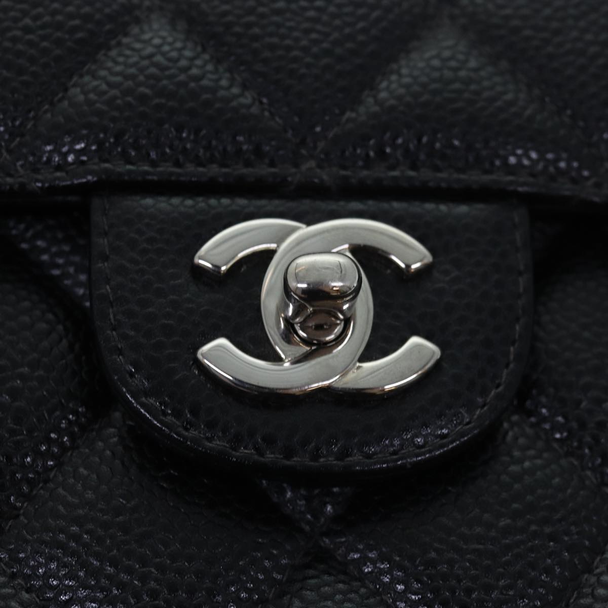 CHANEL Matelasse 30 Turn Lock Chain Bag Caviar Skin Black CC ar11992A