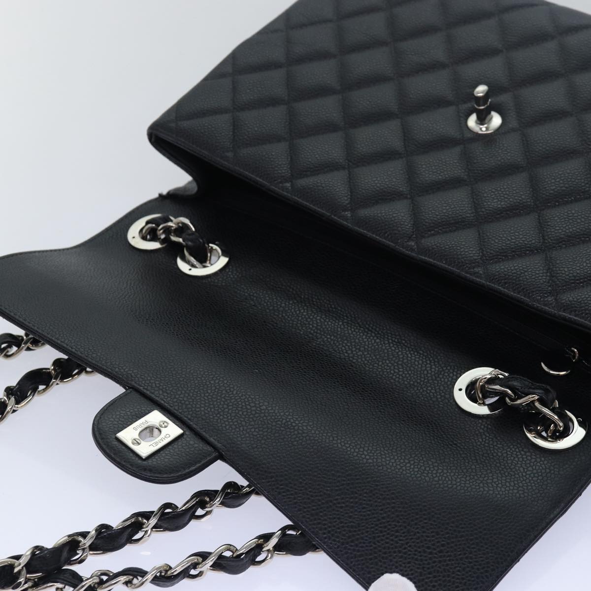 CHANEL Matelasse 30 Turn Lock Chain Bag Caviar Skin Black CC ar11992A
