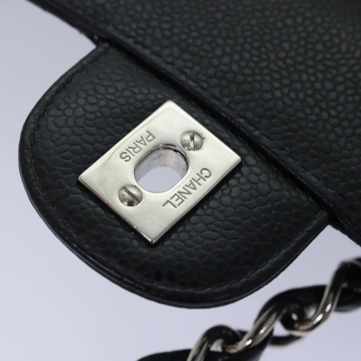 CHANEL Matelasse 30 Turn Lock Chain Bag Caviar Skin Black CC ar11992A
