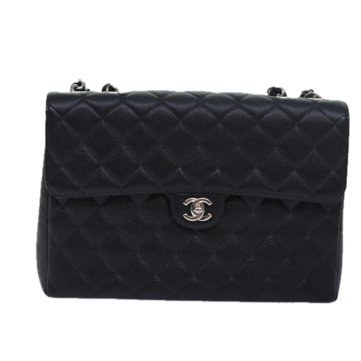 CHANEL Matelasse 30 Turn Lock Chain Bag Caviar Skin Black CC ar11992A