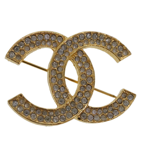 CHANEL COCO Mark Rhinestone Brooch metal Gold Tone CC ar12671