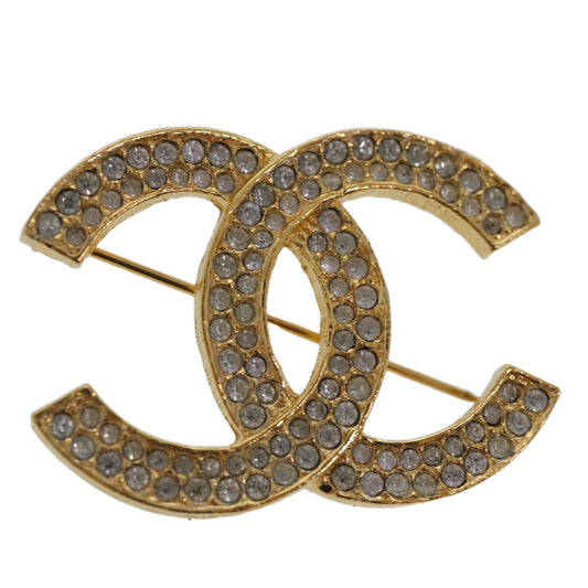 CHANEL COCO Mark Rhinestone Brooch metal Gold Tone CC ar12671