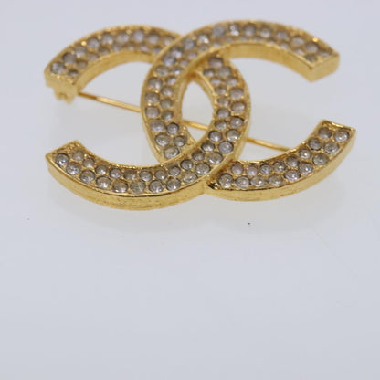 CHANEL COCO Mark Rhinestone Brooch metal Gold Tone CC ar12671