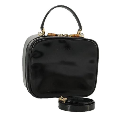 GUCCI Bamboo Vanity Hand Bag Patent 2way Black 000 3270 0323  ar12726