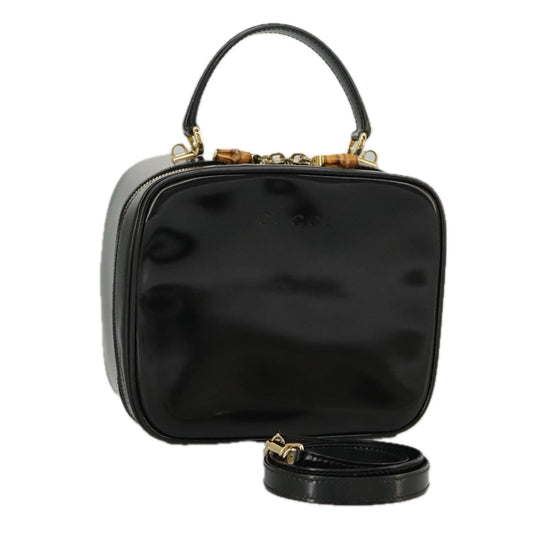 GUCCI Bamboo Vanity Hand Bag Patent 2way Black 000 3270 0323  ar12726