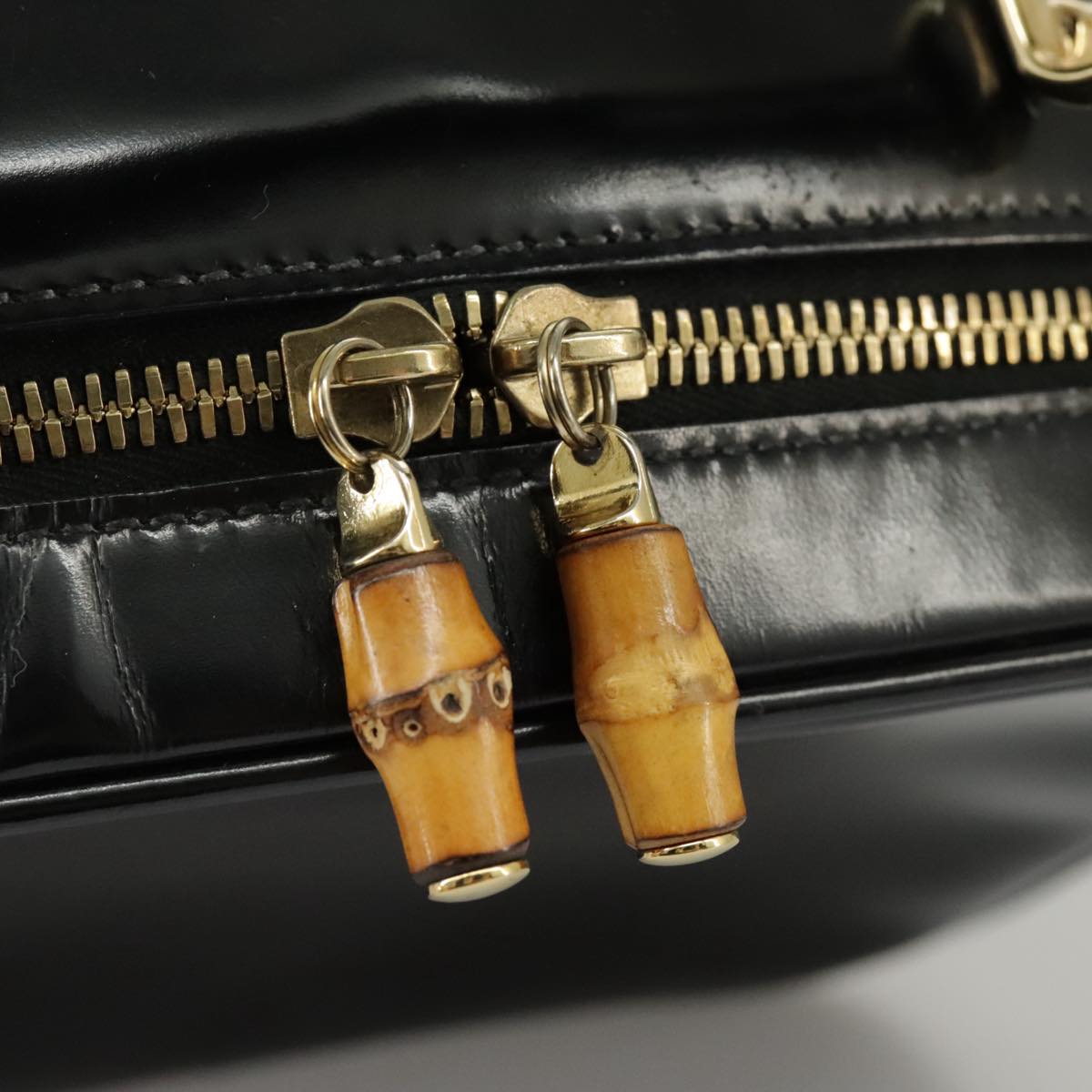 GUCCI Bamboo Vanity Hand Bag Patent 2way Black 000 3270 0323  ar12726