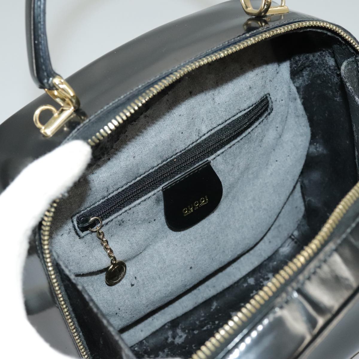 GUCCI Bamboo Vanity Hand Bag Patent 2way Black 000 3270 0323  ar12726