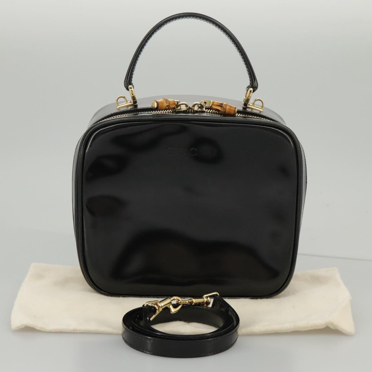 GUCCI Bamboo Vanity Hand Bag Patent 2way Black 000 3270 0323  ar12726