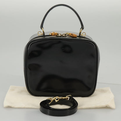 GUCCI Bamboo Vanity Hand Bag Patent 2way Black 000 3270 0323  ar12726