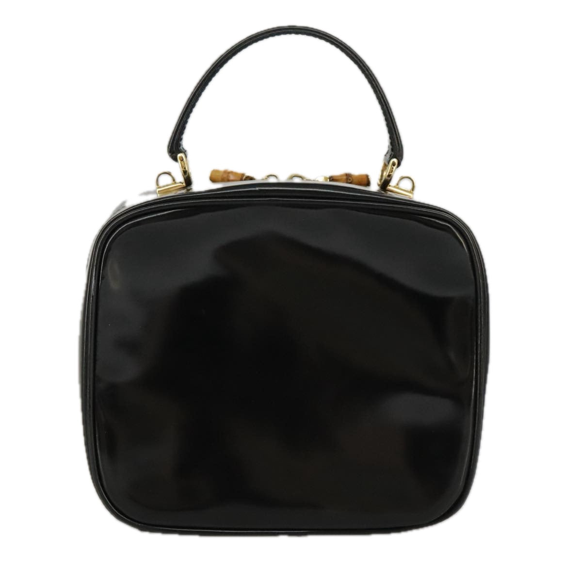 GUCCI Bamboo Vanity Hand Bag Patent 2way Black 000 3270 0323  ar12726