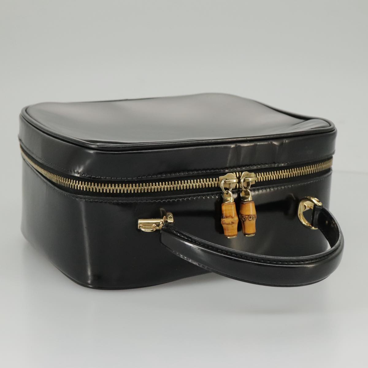 GUCCI Bamboo Vanity Hand Bag Patent 2way Black 000 3270 0323  ar12726