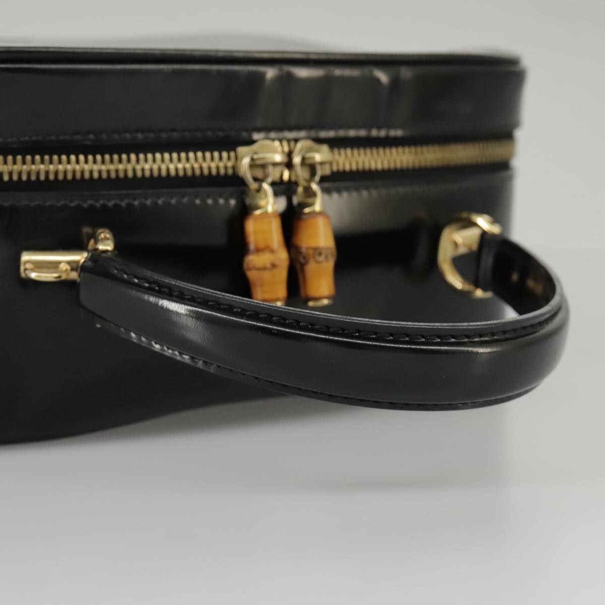 GUCCI Bamboo Vanity Hand Bag Patent 2way Black 000 3270 0323  ar12726