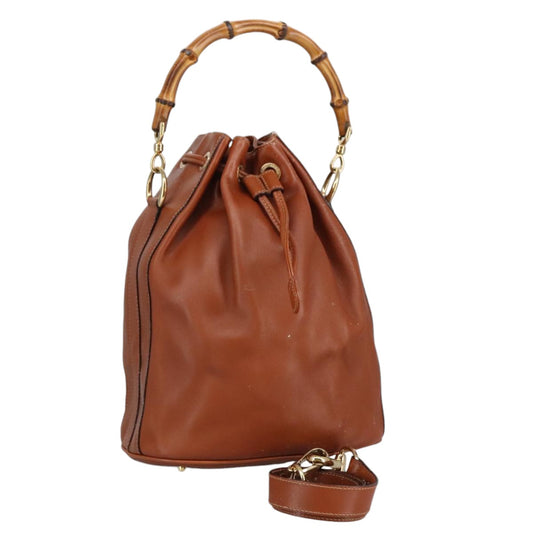 GUCCI Bamboo Hand Bag Leather 2way Brown  ar12794