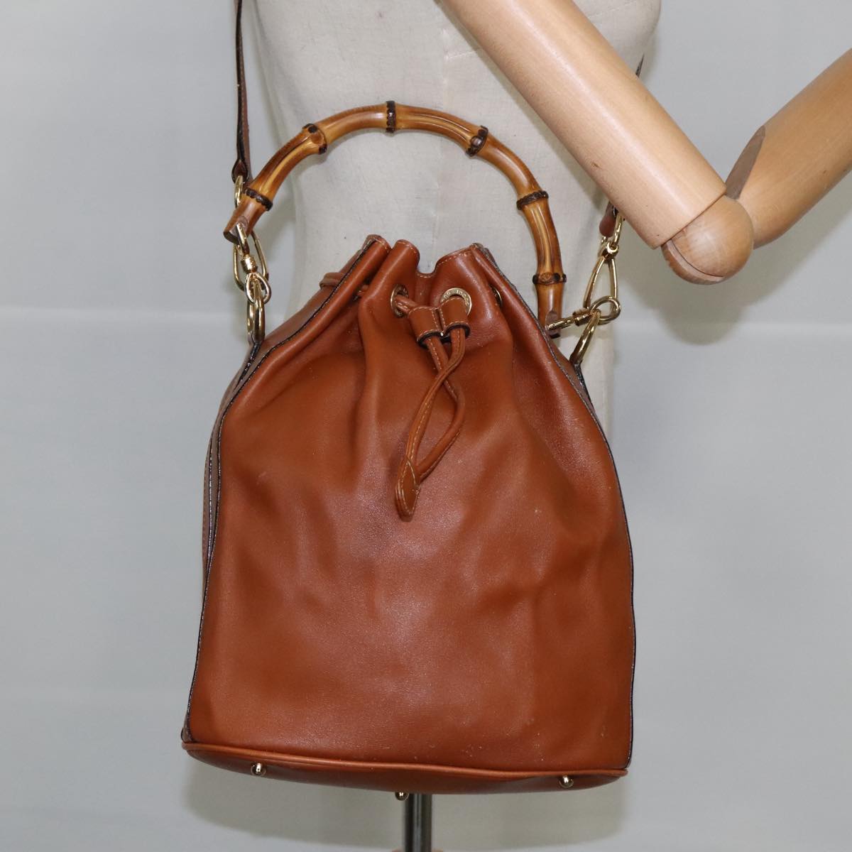 GUCCI Bamboo Hand Bag Leather 2way Brown  ar12794