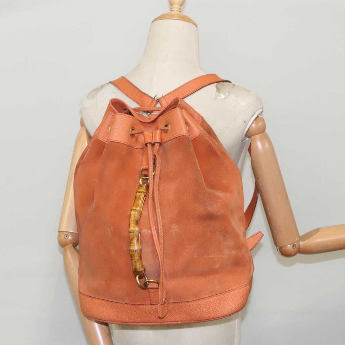 GUCCI Bamboo Backpack Suede Leather Orange  ar12817