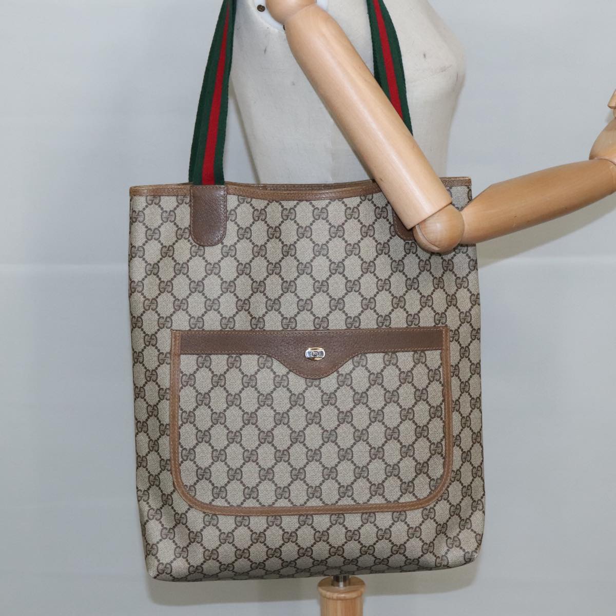 GUCCI GG Supreme Web Sherry Line Interlocking Tote Bag PVC Beige  ar12821