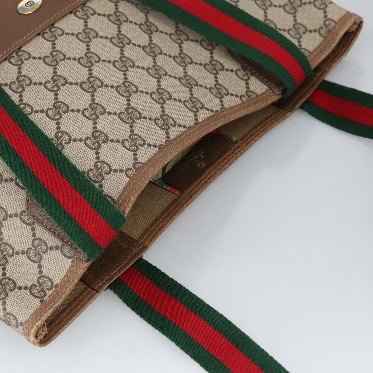 GUCCI GG Supreme Web Sherry Line Interlocking Tote Bag PVC Beige  ar12821
