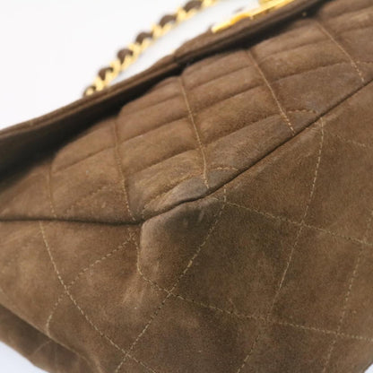 CHANEL Matelasse 30 Double Chain flap Shoulder Bag Suede Brown CC ar4582