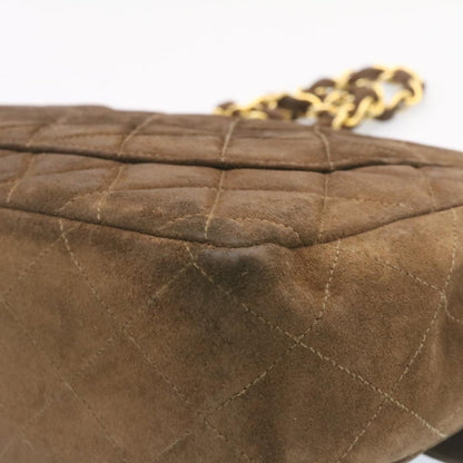 CHANEL Matelasse 30 Double Chain flap Shoulder Bag Suede Brown CC ar4582