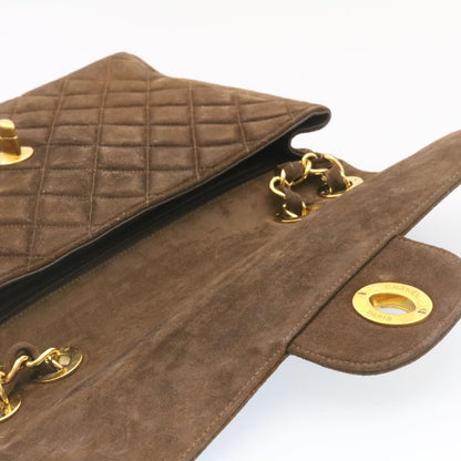 CHANEL Matelasse 30 Double Chain flap Shoulder Bag Suede Brown CC ar4582