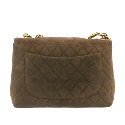 CHANEL Matelasse 30 Double Chain flap Shoulder Bag Suede Brown CC ar4582