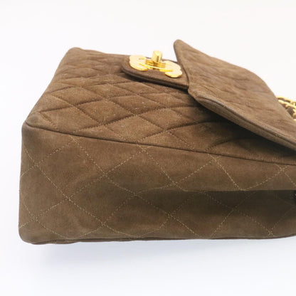 CHANEL Matelasse 30 Double Chain flap Shoulder Bag Suede Brown CC ar4582