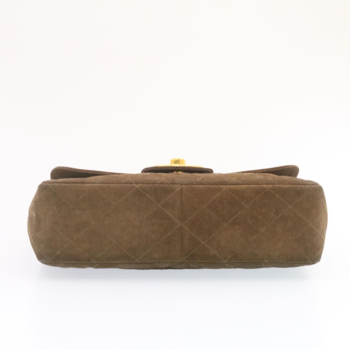 CHANEL Matelasse 30 Double Chain flap Shoulder Bag Suede Brown CC ar4582