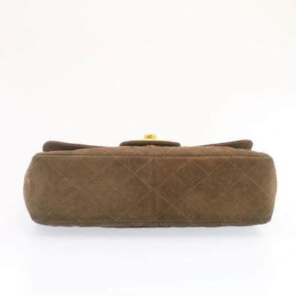 CHANEL Matelasse 30 Double Chain flap Shoulder Bag Suede Brown CC ar4582