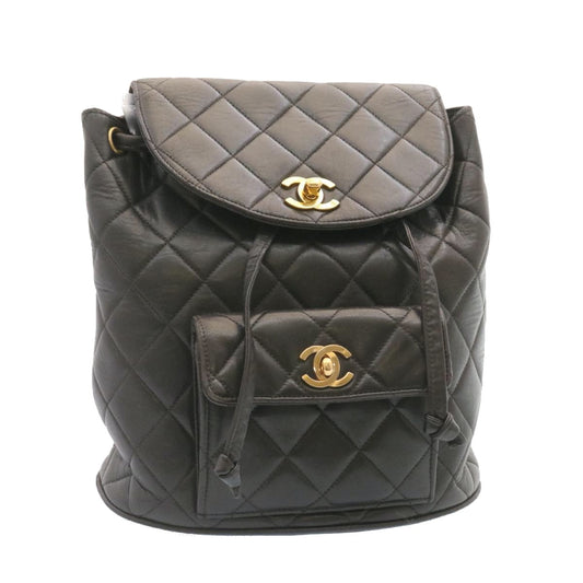 CHANEL Matelasse Backpack Leather Black Gold Tone CC ar4662A