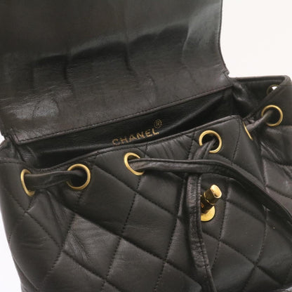 CHANEL Matelasse Backpack Leather Black Gold Tone CC ar4662A