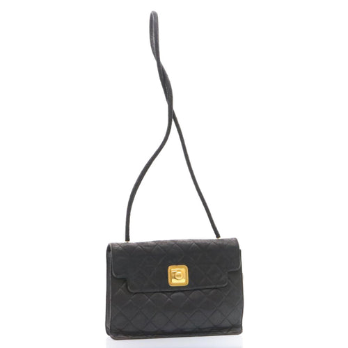 CHANEL Matelasse Shoulder Bag Lamb Skin Black Gold CC ar5310A