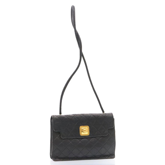 CHANEL Matelasse Shoulder Bag Lamb Skin Black Gold CC ar5310A