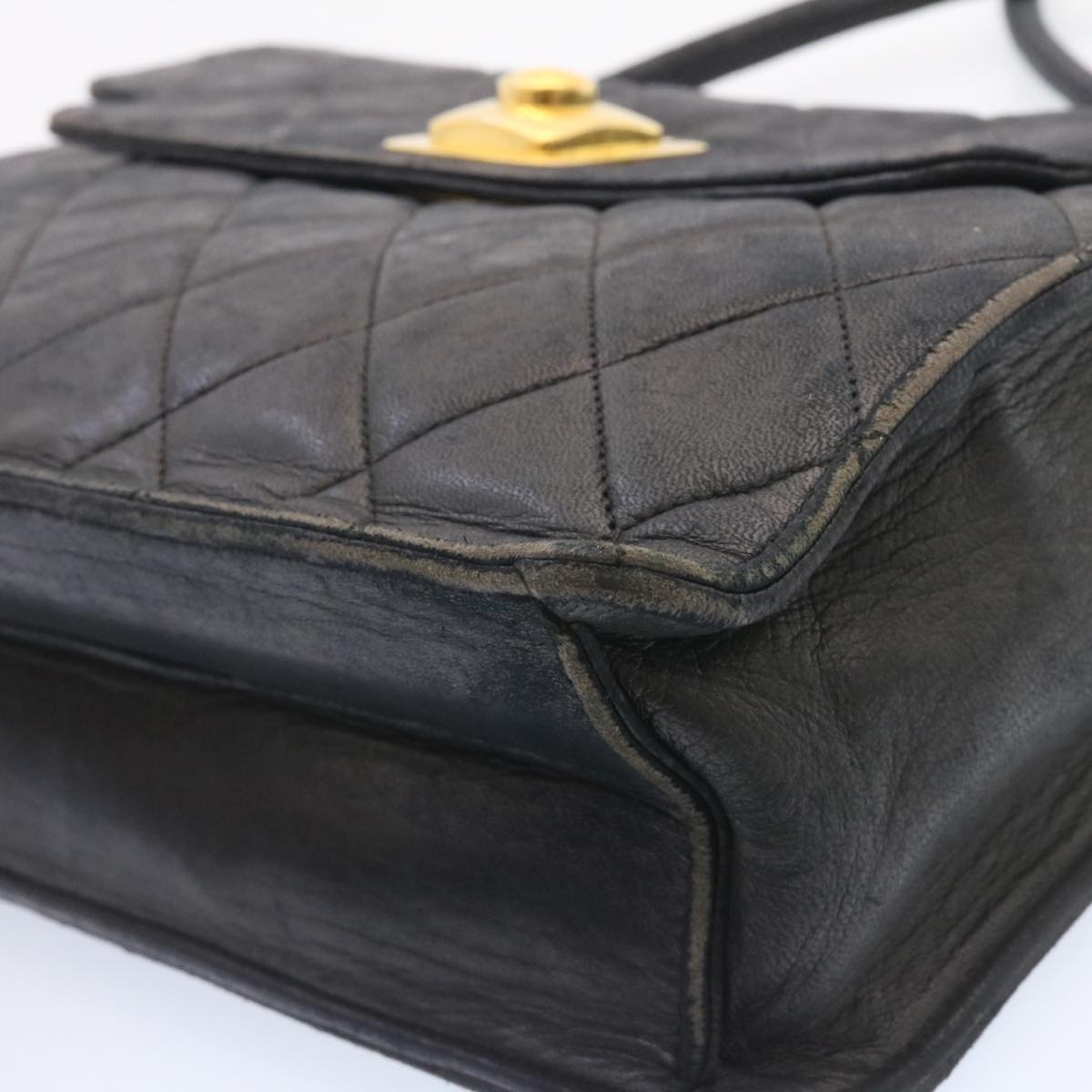 CHANEL Matelasse Shoulder Bag Lamb Skin Black Gold CC ar5310A