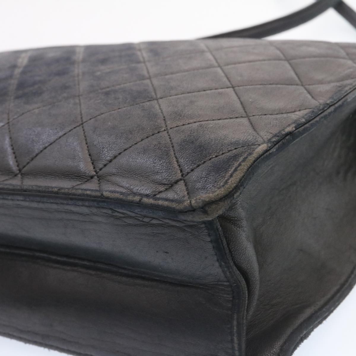 CHANEL Matelasse Shoulder Bag Lamb Skin Black Gold CC ar5310A