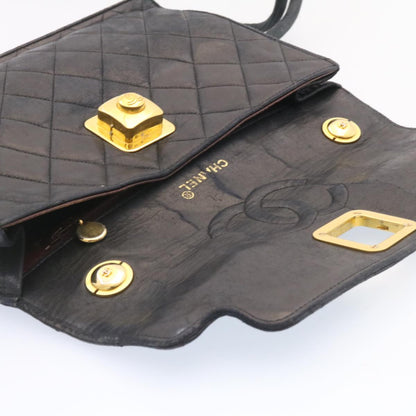 CHANEL Matelasse Shoulder Bag Lamb Skin Black Gold CC ar5310A